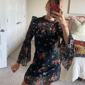 Size 2 TopShop black lace floral high-neck dress